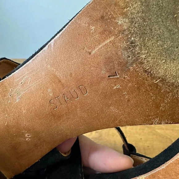 Staud Black Strappy Suede Block Heels Womens Size 7 AS IS - Picture 11 of 11